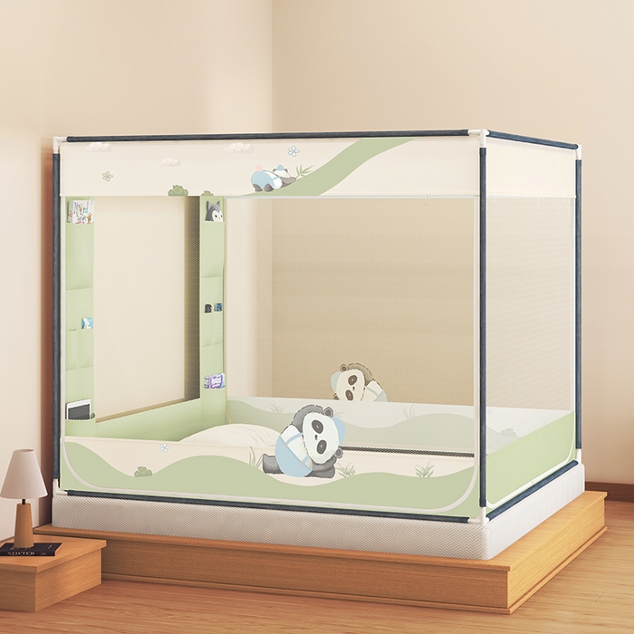 91家纺网 家纺一手货源 找家纺 青竹苑 2025新款口袋款外穿防摔坐床蚊帐 功夫熊猫