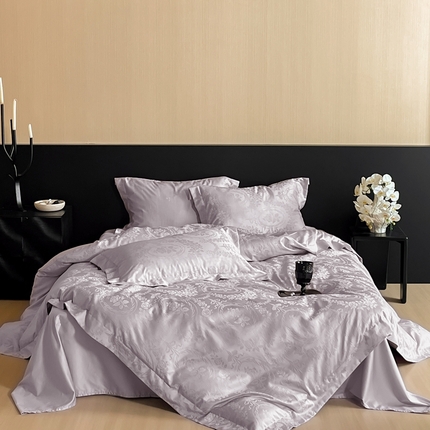 91家纺网 家纺一手货源 找家纺 窝米 2025春季新品100支长绒棉轻奢提花四件套系列 慕然-紫烟