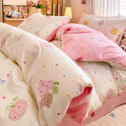 91家纺网 家纺一手货源 找家纺 名兮家居 2025年新款13372全棉印花四件套-卡通系列 爱心南瓜