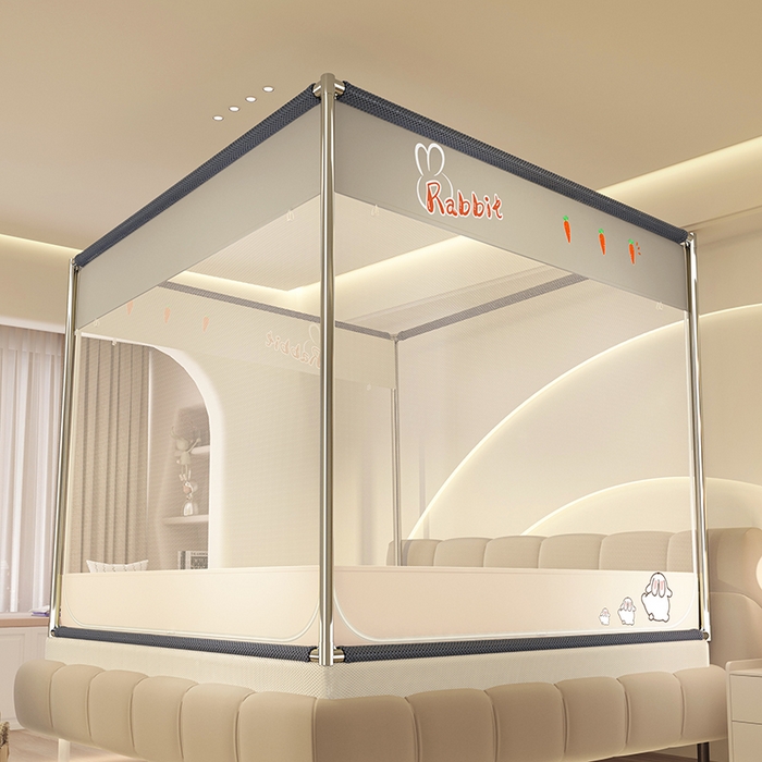 91家纺网 家纺一手货源 找家纺 青竹苑 2025新款三门大版上下布印花外穿坐床蚊帐床笠式防摔方帐 兔兔吖