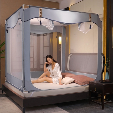 青竹苑 2025新款外穿中式坐床全底防摔蚊帐 灰色