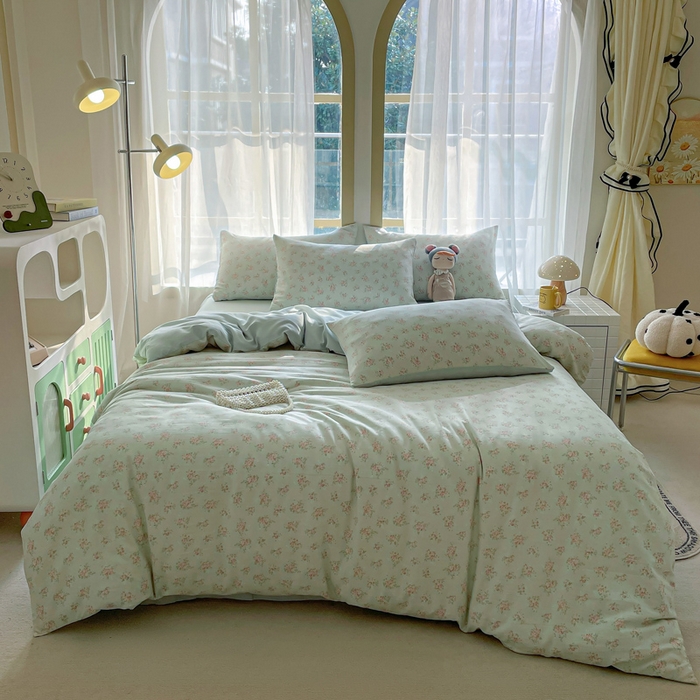 91家纺网 家纺一手货源 找家纺 仟网汇 2025新款针织双层纱AB版四件套 蔓春