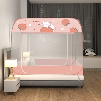 91家纺网 家纺一手货源 找家纺 青竹苑 2025新款免安装大顶魔术蚊帐布三角款 蜜桃猫