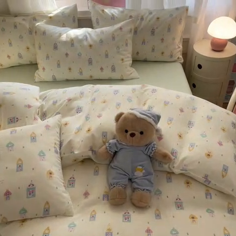 91家纺网 家纺一手货源 找家纺 博雅 2025新款全棉A类双层纱四件套 甜梦城堡