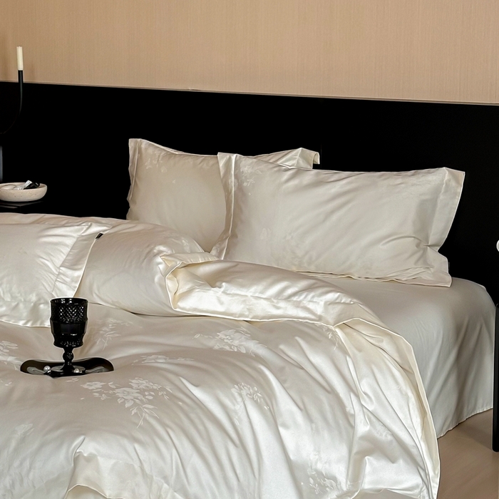 91家纺网 家纺一手货源 找家纺 窝米 2025春季新品100支长绒棉轻奢提花四件套系列 蜜香-白百合