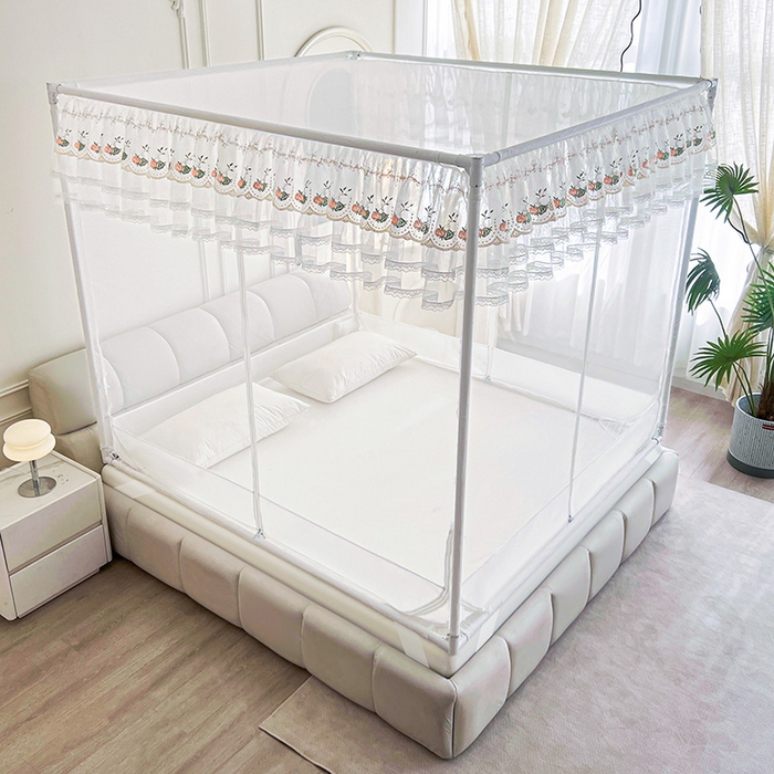 91家纺网 家纺一手货源 找家纺 青竹苑 2025新款紫荆花床笠式坐床防摔蚊帐 奶昔白