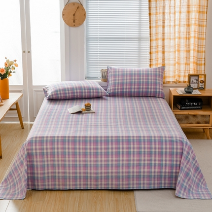 柠萌家居 2025新款无印风全棉色织A类母婴级纯棉水洗棉床单 简爱紫格