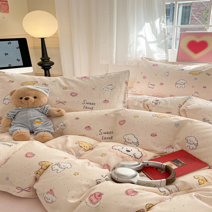 91家纺网 家纺一手货源 找家纺 博雅 2025新款全棉A类双层纱四件套 快乐修狗