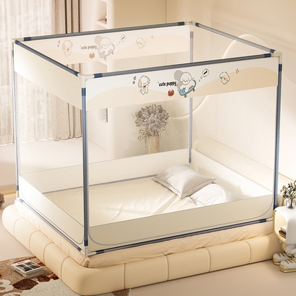 青竹苑 2025新款三门大版上下布印花外穿坐床蚊帐床笠式防摔方帐 快乐修狗