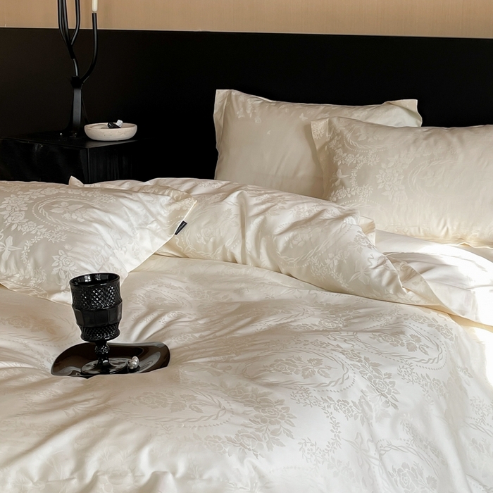 91家纺网 家纺一手货源 找家纺 窝米 2025春季新品100支长绒棉轻奢提花四件套系列 慕然-白百合