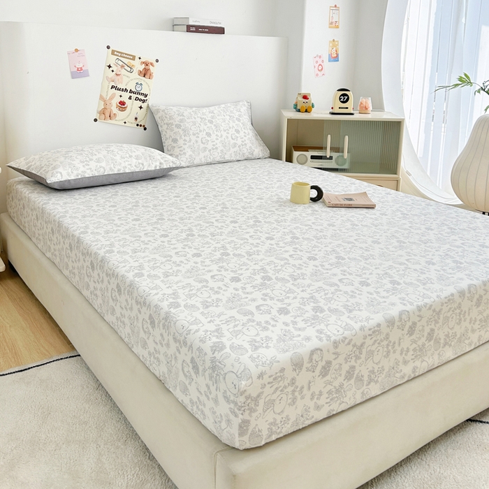 91家纺网 家纺一手货源 找家纺 柠馨 2025新款13372全棉床单床笠枕套被套单品系列-单床笠 可爱森林