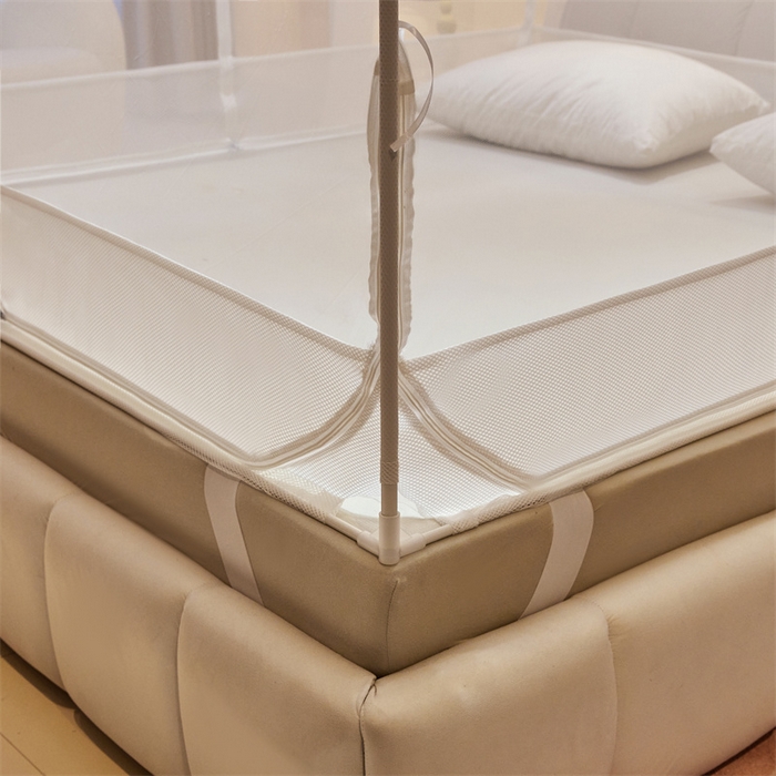 91家纺网 家纺一手货源 找家纺 青竹苑 2025新款花边TU拉链外穿全底坐床蚊帐 珍珠白