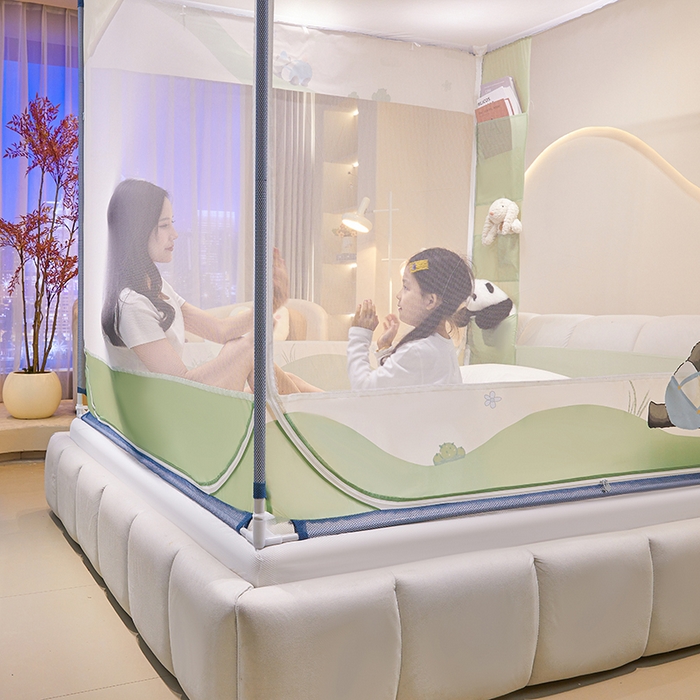 91家纺网 家纺一手货源 找家纺 青竹苑 2025新款口袋款外穿防摔坐床蚊帐 功夫熊猫