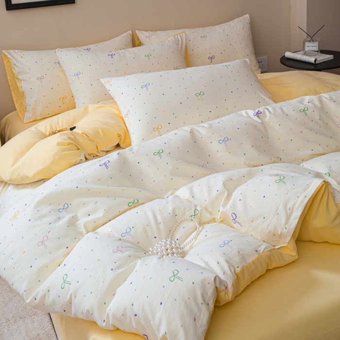 91家纺网 家纺一手货源 找家纺 斯卡诺家纺 2025新款针织天竺棉水洗棉四件套被套学生宿舍三件套床单款 小幸运