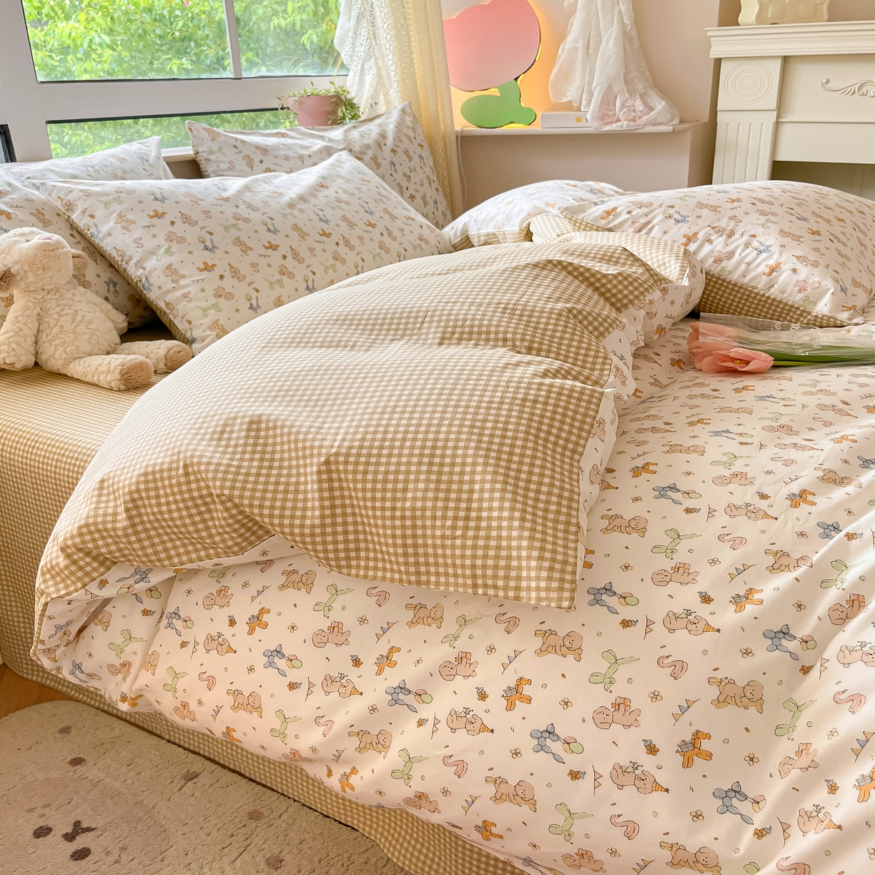 91家纺网 家纺一手货源 找家纺 柠馨 2025新款13372全棉床单床笠枕套被套单品系列-单被套 狗狗派对