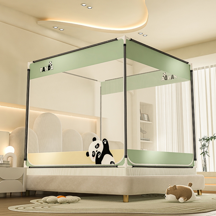 91家纺网 家纺一手货源 找家纺 青竹苑 2025新款烫画外穿防摔坐床蚊帐 熊猫憨憨