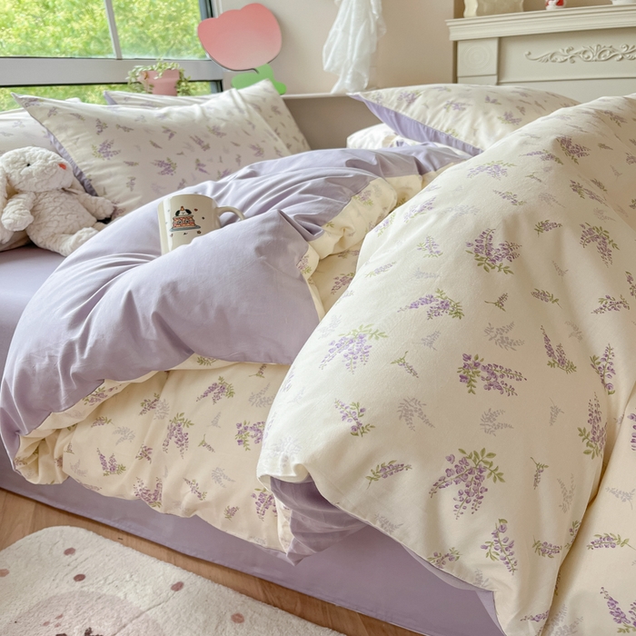 91家纺网 家纺一手货源 找家纺 柠馨 2025新款13372全棉学生三件套单人宿舍三件套四件套 浅薇