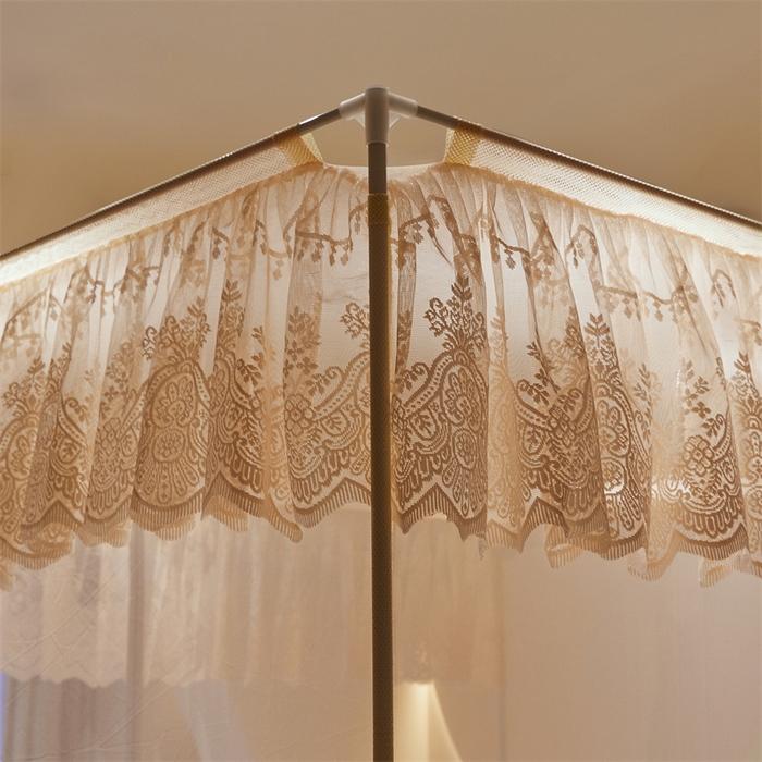 91家纺网 家纺一手货源 找家纺 青竹苑 2025新款花边TU拉链外穿全底坐床蚊帐 奶咖色