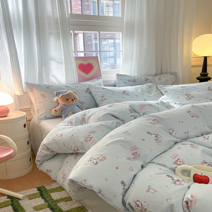 91家纺网 家纺一手货源 找家纺 博雅 2025新款全棉A类双层纱四件套 晚安猫