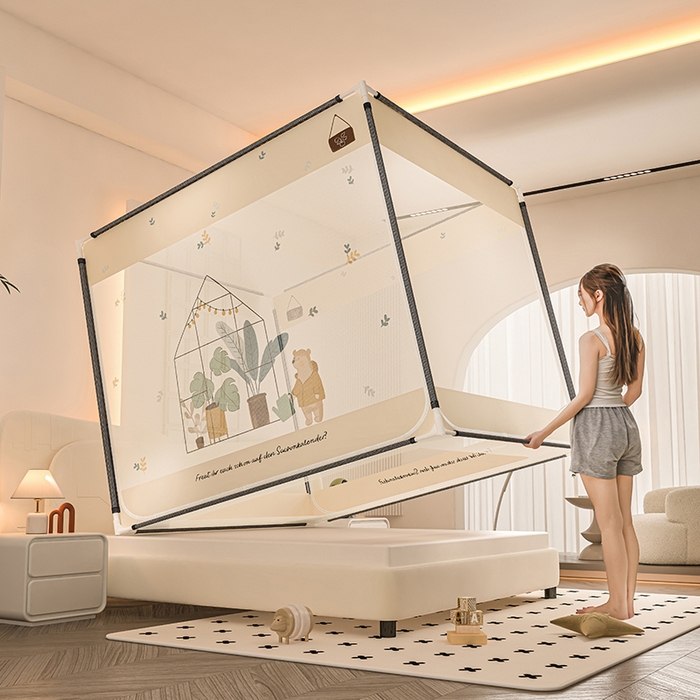 91家纺网 家纺一手货源 找家纺 青竹苑 2025新款帐纱印花外穿坐床防摔蚊帐 熊熊花房