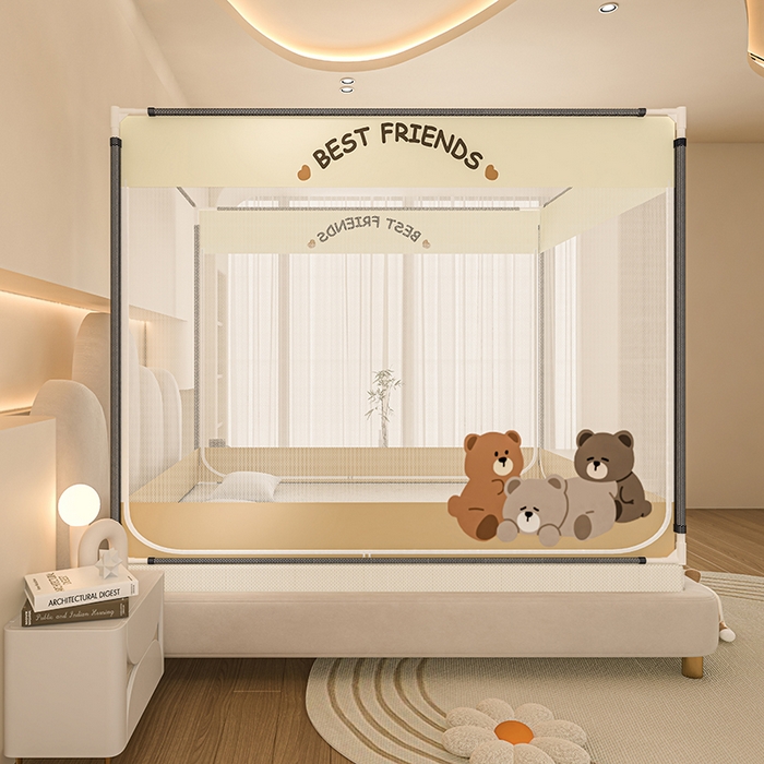 91家纺网 家纺一手货源 找家纺 青竹苑 2025新款烫画外穿防摔坐床蚊帐 熊熊朋友们