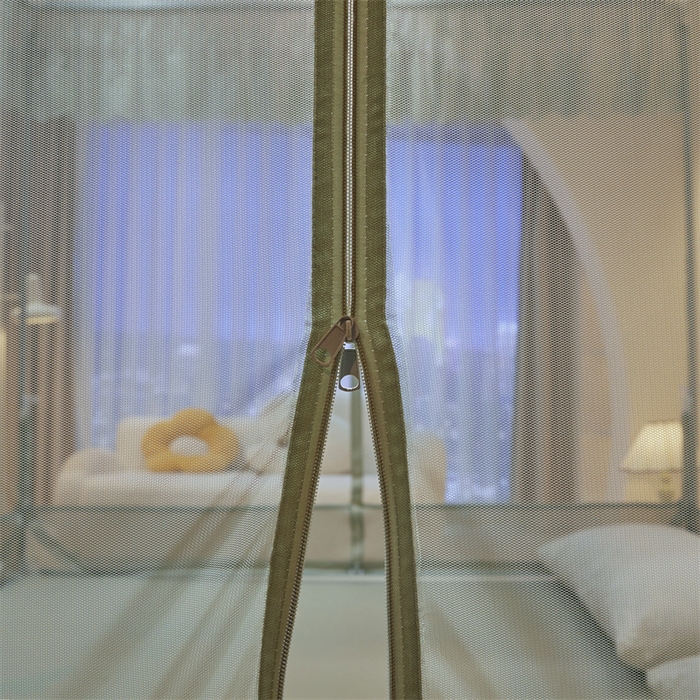 91家纺网 家纺一手货源 找家纺 青竹苑 2025新款花边TU拉链外穿全底坐床蚊帐 抹茶绿