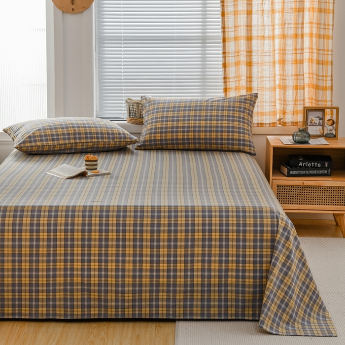 91家纺网 家纺一手货源 找家纺 柠萌家居 2025新款无印风全棉色织A类母婴级纯棉水洗棉床单 芳华灰