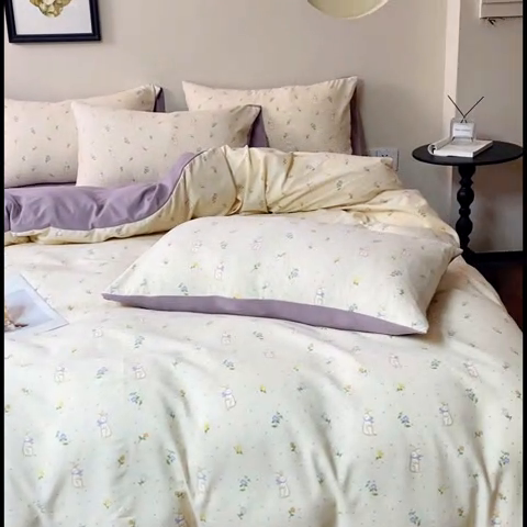 91家纺网 家纺一手货源 找家纺 利禾家纺 2025新款针织天竺棉水洗棉四件套被套学生宿舍三件套床单款 安琪拉兔