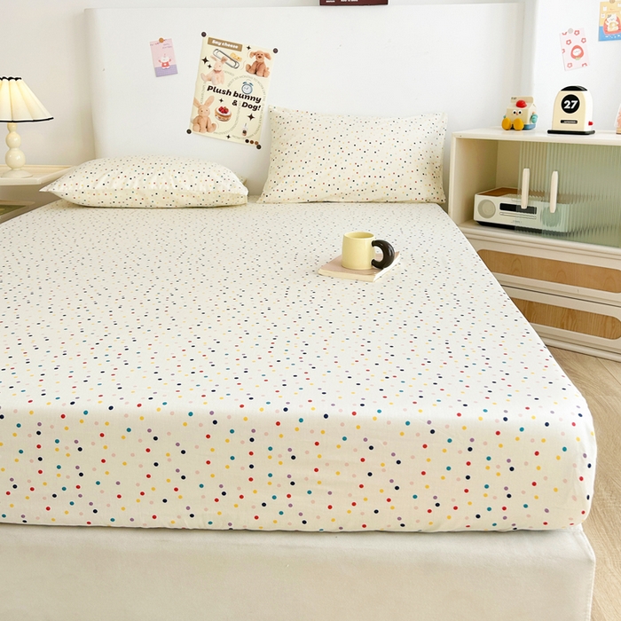 91家纺网 家纺一手货源 找家纺 柠馨 2025新款13372全棉床单床笠枕套被套单品系列-单床笠 点点