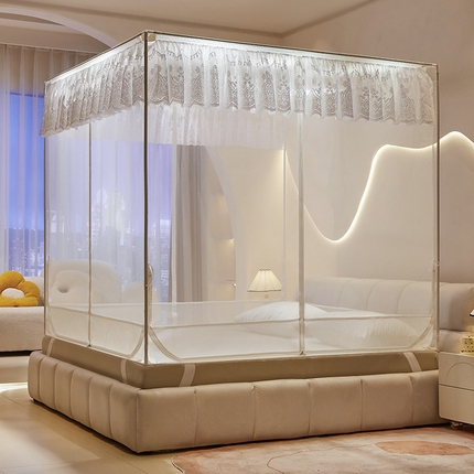 91家纺网 家纺一手货源 找家纺 青竹苑 2025新款花边TU拉链外穿全底坐床蚊帐 珍珠白