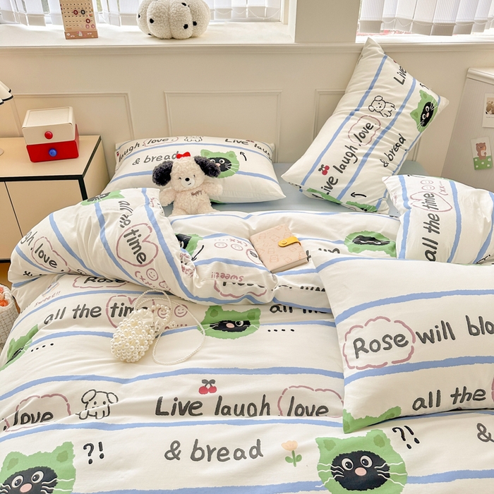 91家纺网 家纺一手货源 找家纺 柠馨 2025新款13372全棉床单床笠枕套被套单品系列-单被套 喵星人