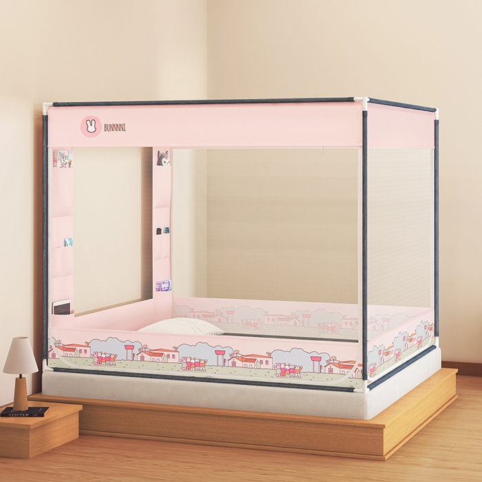 91家纺网 家纺一手货源 找家纺 青竹苑 2025新款口袋款外穿防摔坐床蚊帐 兔兔小镇