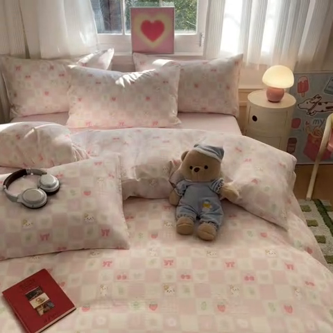 91家纺网 家纺一手货源 找家纺 博雅 2025新款全棉A类双层纱四件套 小奶猫