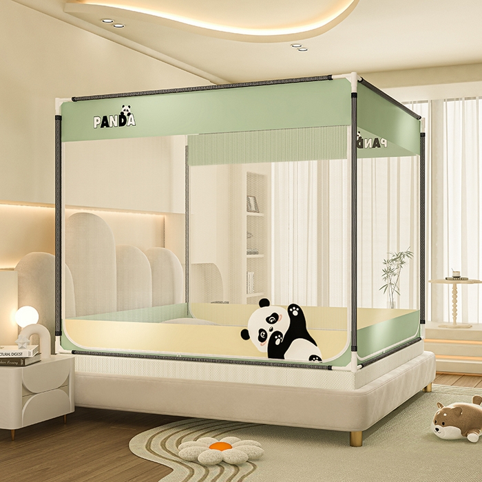 91家纺网 家纺一手货源 找家纺 青竹苑 2025新款烫画外穿防摔坐床蚊帐 熊猫憨憨