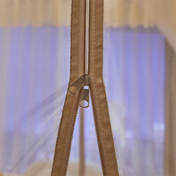 91家纺网 家纺一手货源 找家纺 青竹苑 2025新款花边TU拉链外穿全底坐床蚊帐 奶咖色