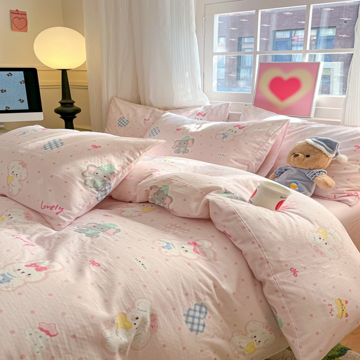 91家纺网 家纺一手货源 找家纺 博雅 2025新款全棉A类双层纱四件套 甜宠派对