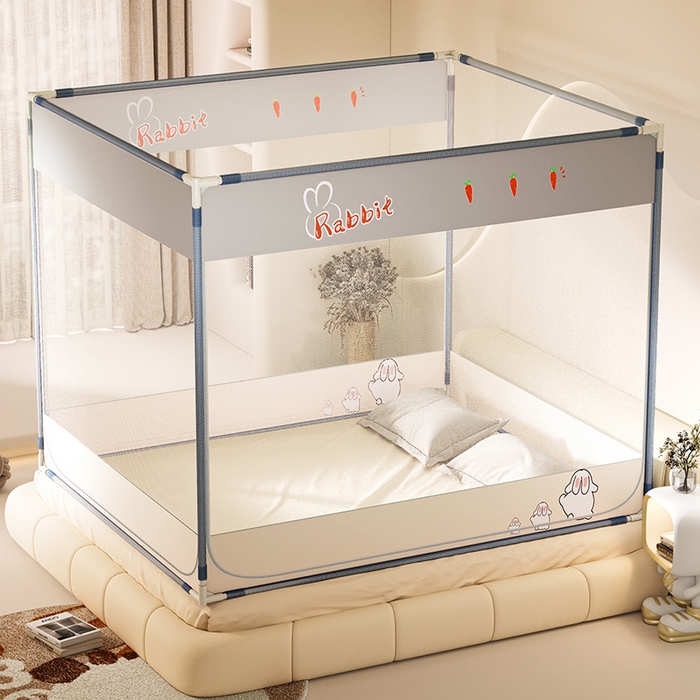 91家纺网 家纺一手货源 找家纺 青竹苑 2025新款三门大版上下布印花外穿坐床蚊帐床笠式防摔方帐 兔兔吖