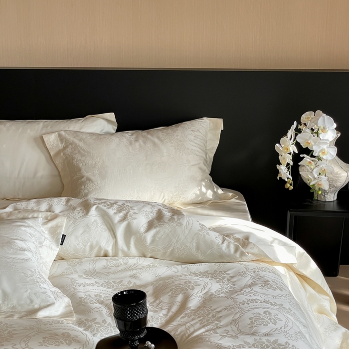 91家纺网 家纺一手货源 找家纺 窝米 2025春季新品100支长绒棉轻奢提花四件套系列 慕然-白百合