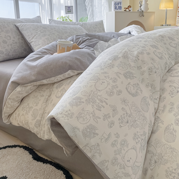 91家纺网 家纺一手货源 找家纺 柠馨 2025新款13372全棉床单床笠枕套被套单品系列-单被套 可爱森林