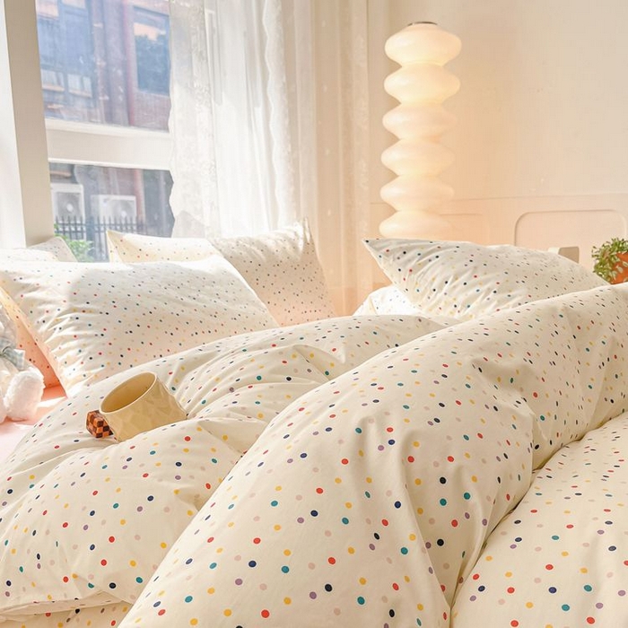 91家纺网 家纺一手货源 找家纺 柠馨 2025新款13372全棉床单床笠枕套被套单品系列-单被套 点点