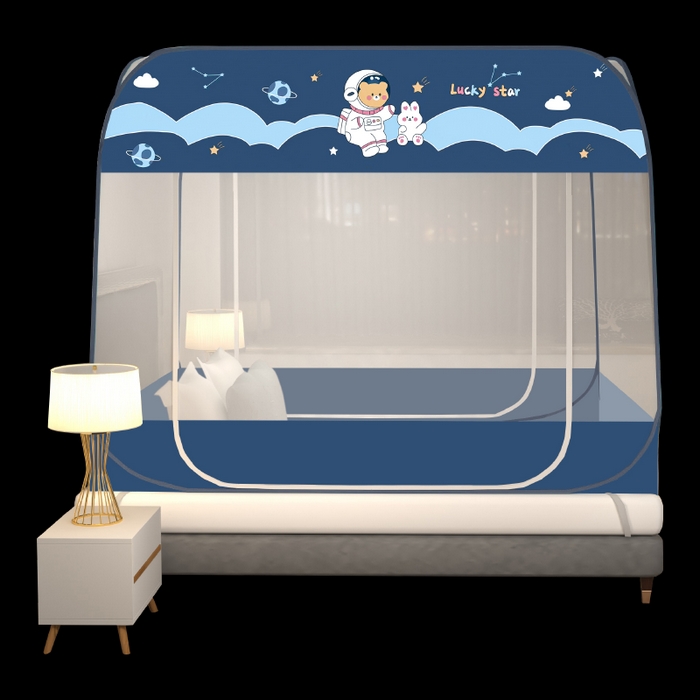 91家纺网 家纺一手货源 找家纺 青竹苑 2025新款免安装大顶魔术蚊帐布三角款 太空兔