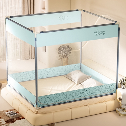 青竹苑 2025新款三门大版上下布印花外穿坐床蚊帐床笠式防摔方帐 北极熊