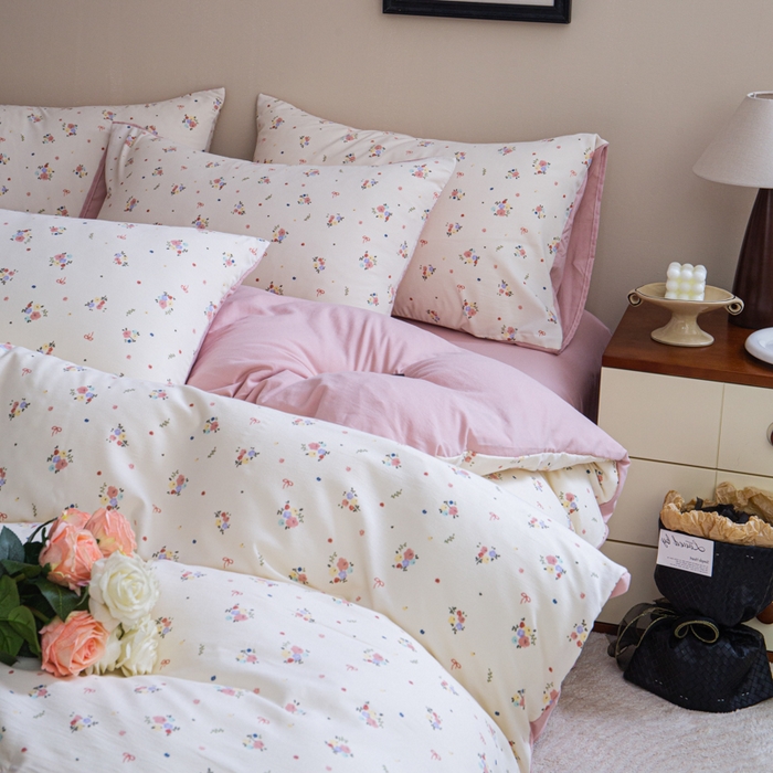 91家纺网 家纺一手货源 找家纺 斯卡诺家纺 2025新款针织天竺棉水洗棉四件套被套学生宿舍三件套床单款 小幸福