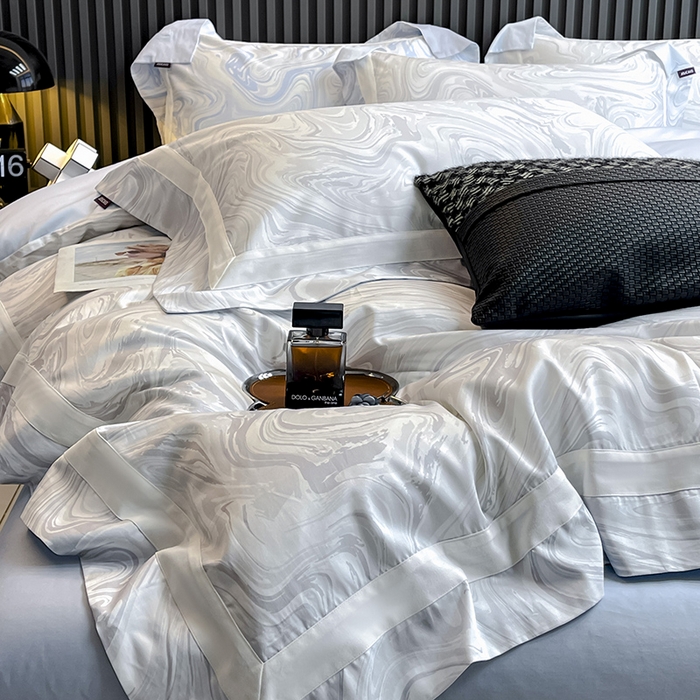 91家纺网 家纺一手货源 找家纺 【直播爆款】A类全棉数码印花四件套纯棉轻奢风长绒棉床单被套条纹床上用品 SM浮影-雅士灰