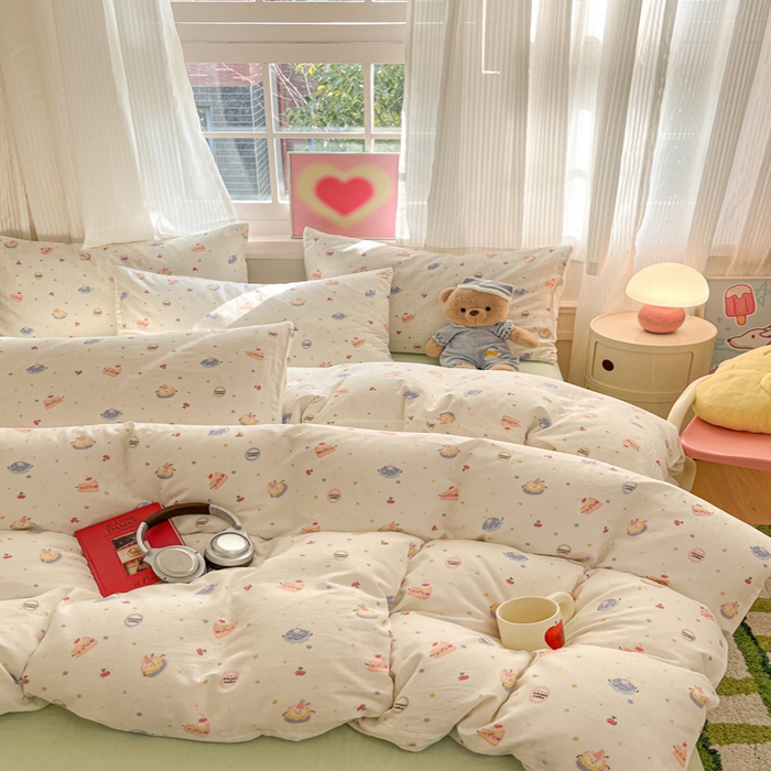 91家纺网 家纺一手货源 找家纺 博雅 2025新款全棉A类双层纱四件套 奶油蛋糕