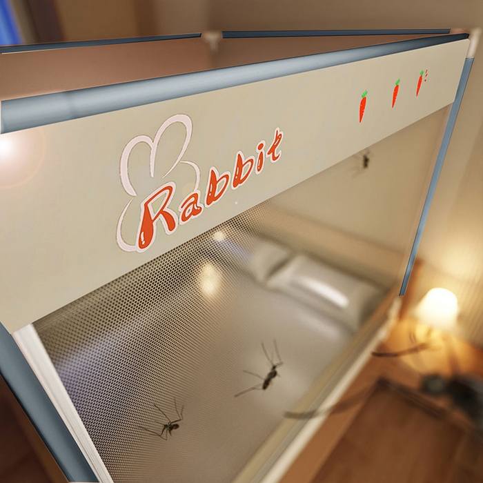 91家纺网 家纺一手货源 找家纺 青竹苑 2025新款三门大版上下布印花外穿坐床蚊帐床笠式防摔方帐 兔兔吖