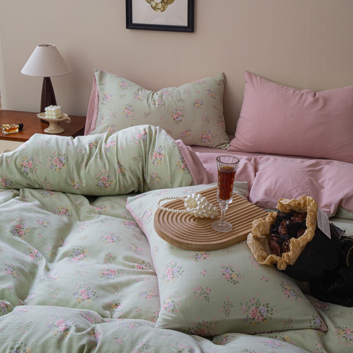 91家纺网 家纺一手货源 找家纺 斯卡诺家纺 2025新款针织天竺棉水洗棉四件套被套学生宿舍三件套床单款 遇见