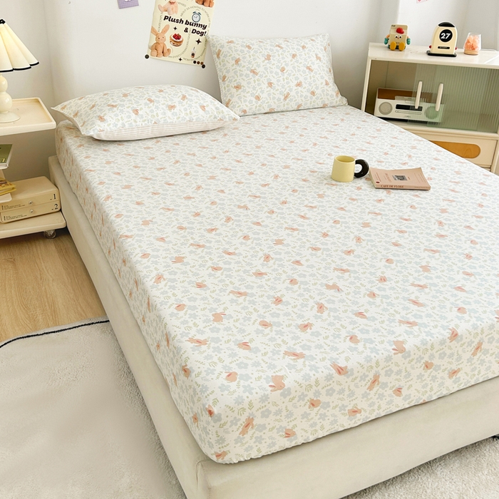 91家纺网 家纺一手货源 找家纺 柠馨 2025新款13372全棉床单床笠枕套被套单品系列-单床笠 欢乐兔