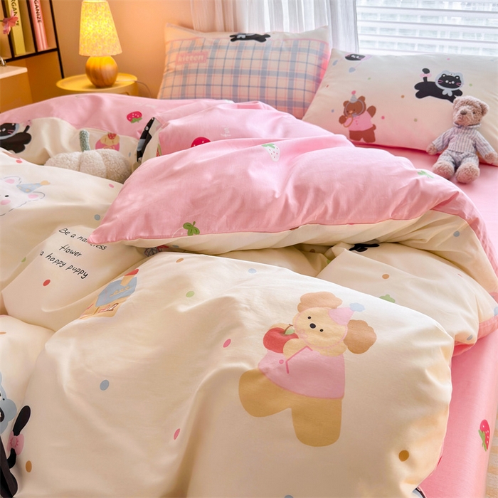 91家纺网 家纺一手货源 找家纺 名兮家居 2025年新款13372全棉印花四件套-卡通系列 可爱喵