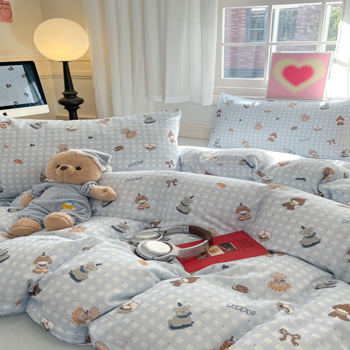 91家纺网 家纺一手货源 找家纺 博雅 2025新款全棉A类双层纱四件套 萌宠乐园